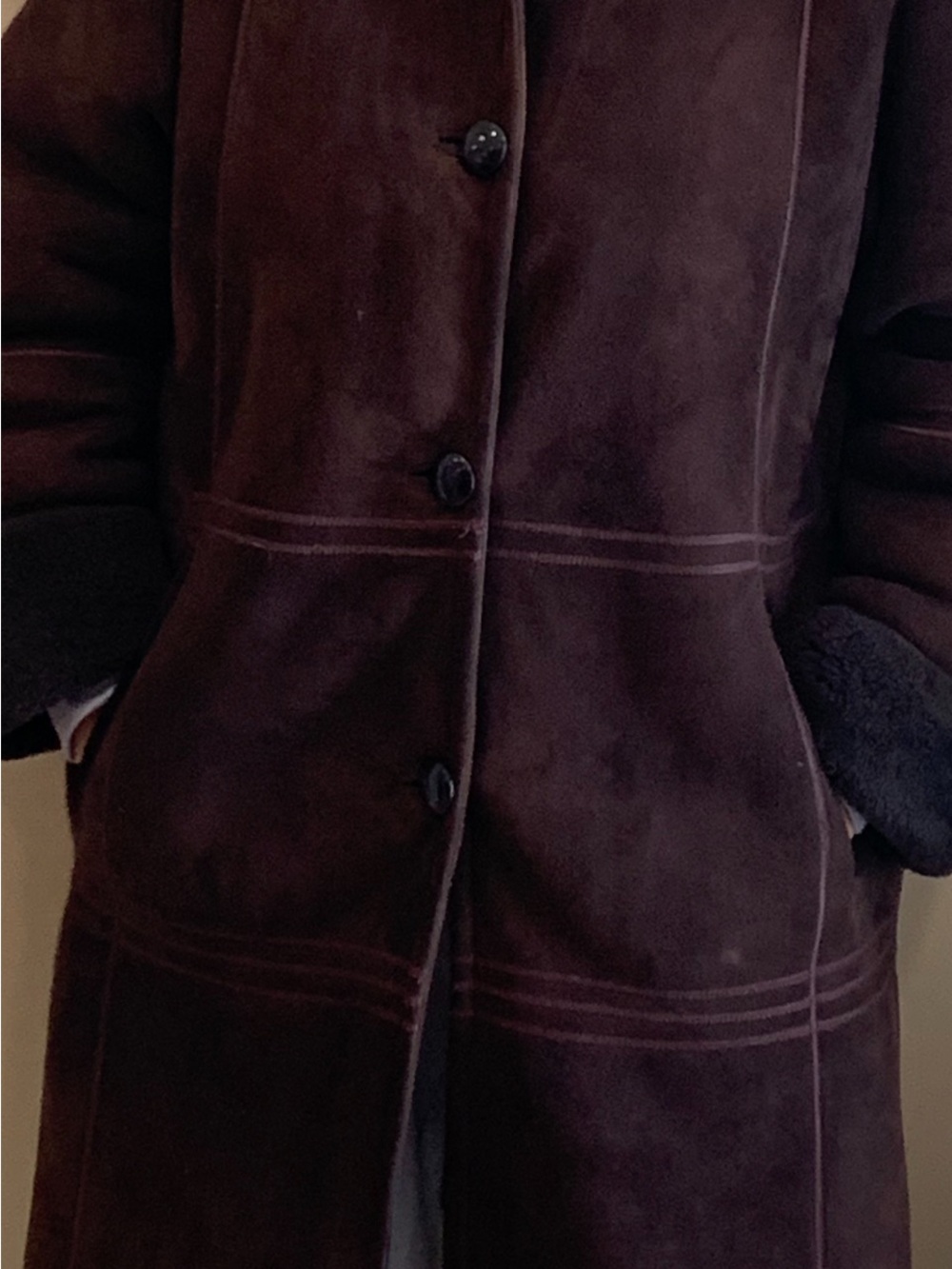 Women's Brown Suede Shearling-Trim Coat